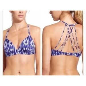Athleta Kamala caspian blue white ikat bikini top UPF 50+ stretch size medium
